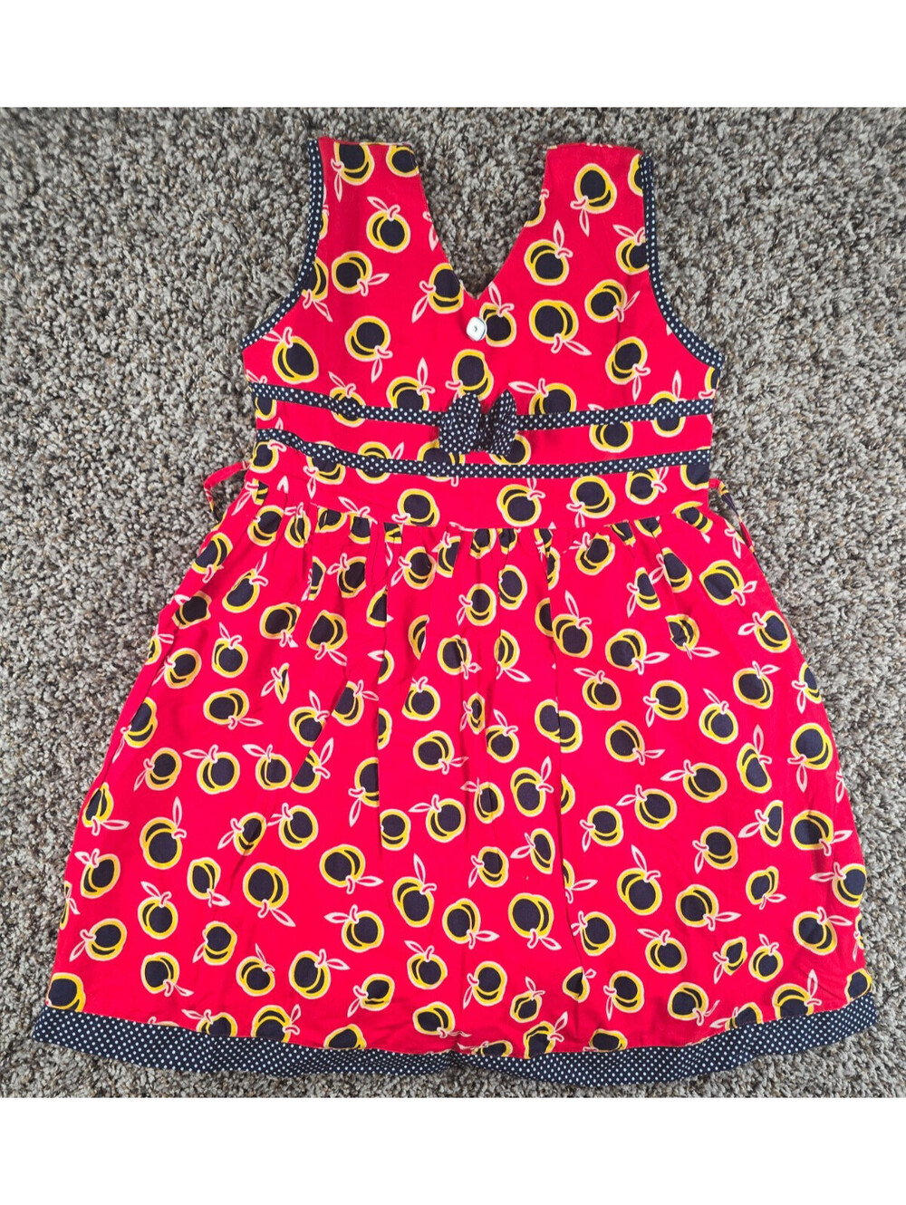 Vintage Child King Girls Sz 3T Sleeveless Cotton Dress Red Black Apple Print